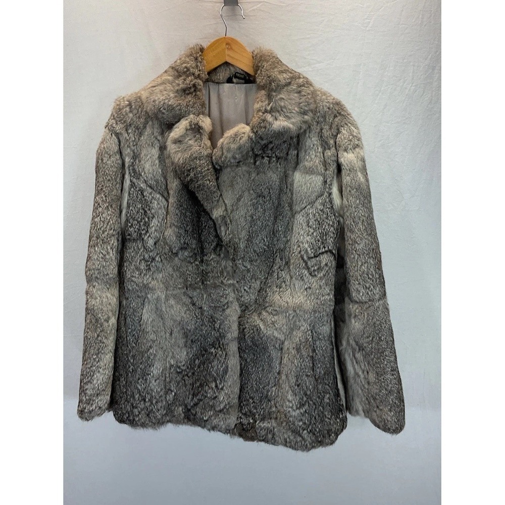 Vintage‎ Opera Montreal Gray Cream Rabbit Fur Bomber Jacket Women's M Old Money